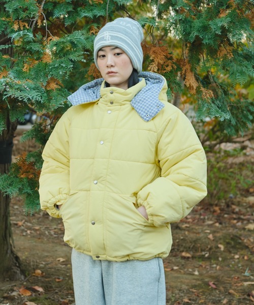 BROKEN BASE(ブロークンベース)の「Check Hood Down Jacket / チェックフードダウンジャケット(ダウンジャケット/コート・メンズ・イエロー/ブルー/ブラック・LARGE/SMALL/MEDIUM)」の6枚目の写真