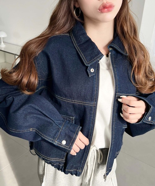 moment+（モーメントプラス）の「ヘビーウエイトデニムショートブルゾン（デニムジャケット・レディース・ブルー/ブラック/インディゴブルー・M/L）」の3枚目の写真