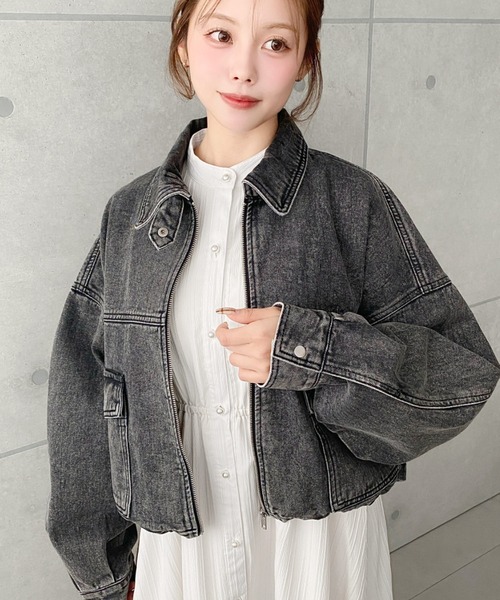 moment+（モーメントプラス）の「ヘビーウエイトデニムショートブルゾン（デニムジャケット・レディース・ブルー/ブラック/インディゴブルー・M/L）」の15枚目の写真