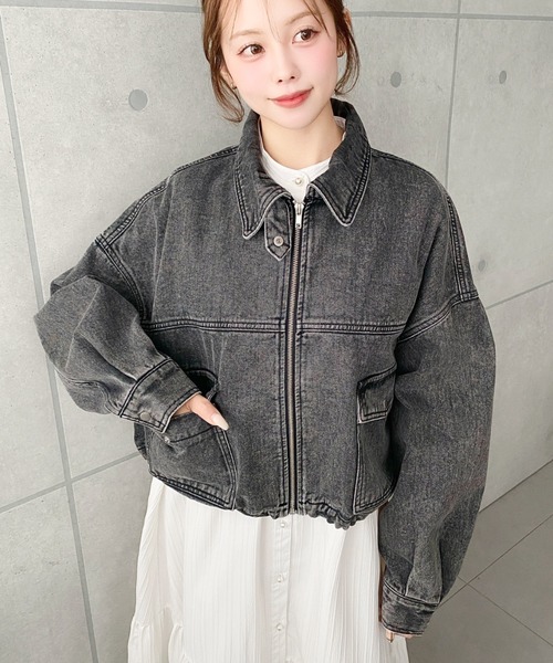 moment+（モーメントプラス）の「ヘビーウエイトデニムショートブルゾン（デニムジャケット・レディース・ブルー/ブラック/インディゴブルー・M/L）」の14枚目の写真