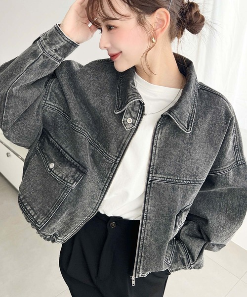 moment+（モーメントプラス）の「ヘビーウエイトデニムショートブルゾン（デニムジャケット・レディース・ブルー/ブラック/インディゴブルー・M/L）」の21枚目の写真