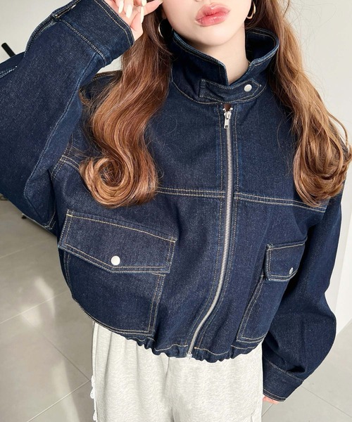 moment+（モーメントプラス）の「ヘビーウエイトデニムショートブルゾン（デニムジャケット・レディース・ブルー/ブラック/インディゴブルー・M/L）」の10枚目の写真