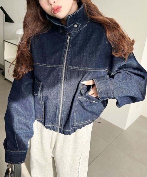 moment+（モーメントプラス）の「ヘビーウエイトデニムショートブルゾン（デニムジャケット・レディース・ブルー/ブラック/インディゴブルー・M/L）」の9枚目の写真