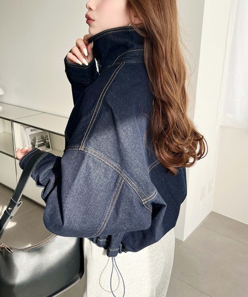 moment+（モーメントプラス）の「ヘビーウエイトデニムショートブルゾン（デニムジャケット・レディース・ブルー/ブラック/インディゴブルー・M/L）」の7枚目の写真