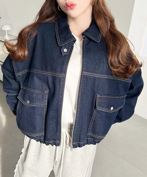 moment+（モーメントプラス）の「ヘビーウエイトデニムショートブルゾン（デニムジャケット・レディース・ブルー/ブラック/インディゴブルー・M/L）」の12枚目の写真