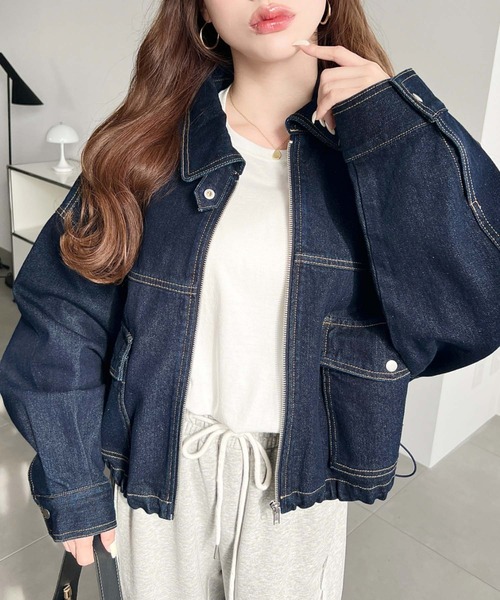 moment+（モーメントプラス）の「ヘビーウエイトデニムショートブルゾン（デニムジャケット・レディース・ブルー/ブラック/インディゴブルー・M/L）」の13枚目の写真