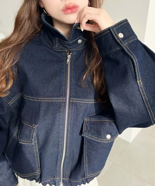 moment+（モーメントプラス）の「ヘビーウエイトデニムショートブルゾン（デニムジャケット・レディース・ブルー/ブラック/インディゴブルー・M/L）」の8枚目の写真