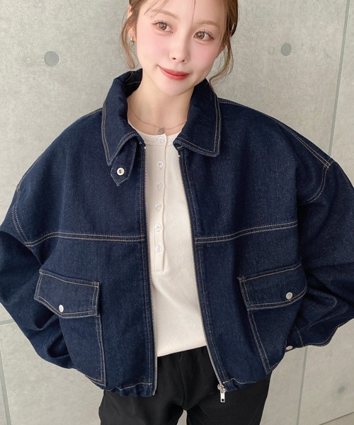 moment+（モーメントプラス）の「ヘビーウエイトデニムショートブルゾン（デニムジャケット・レディース・ブルー/ブラック/インディゴブルー・M/L）」の6枚目の写真