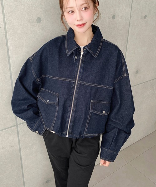moment+（モーメントプラス）の「ヘビーウエイトデニムショートブルゾン（デニムジャケット・レディース・ブルー/ブラック/インディゴブルー・M/L）」の4枚目の写真