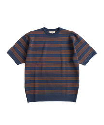 WILD BRICKS（ワイルドブリックス）の「W23 ニットストライプTシャツ（ブルー＆ブラウン）（ニット/セーター）」