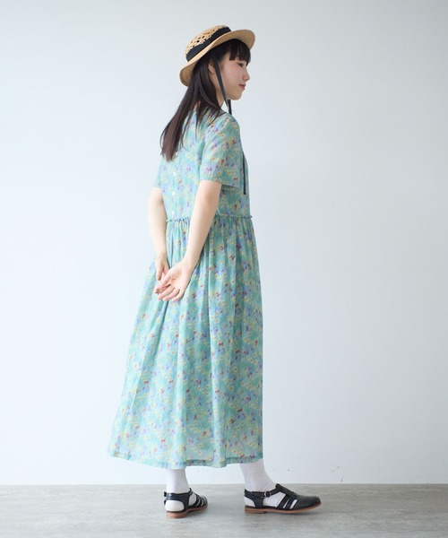 bulle de savon（ビュルデサボン）の「スイセンプリント ギャザーワンピース（ワンピース・レディース・チャコールグレー/ミント・FREE）」の11枚目の写真