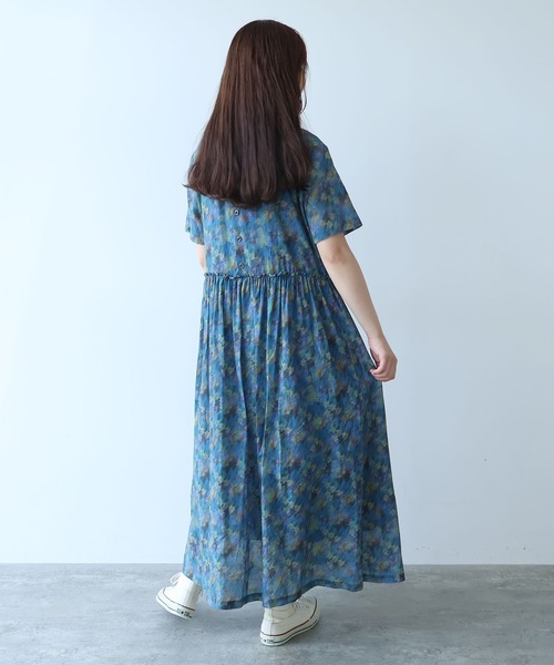 bulle de savon（ビュルデサボン）の「スイセンプリント ギャザーワンピース（ワンピース・レディース・チャコールグレー/ミント・FREE）」の22枚目の写真