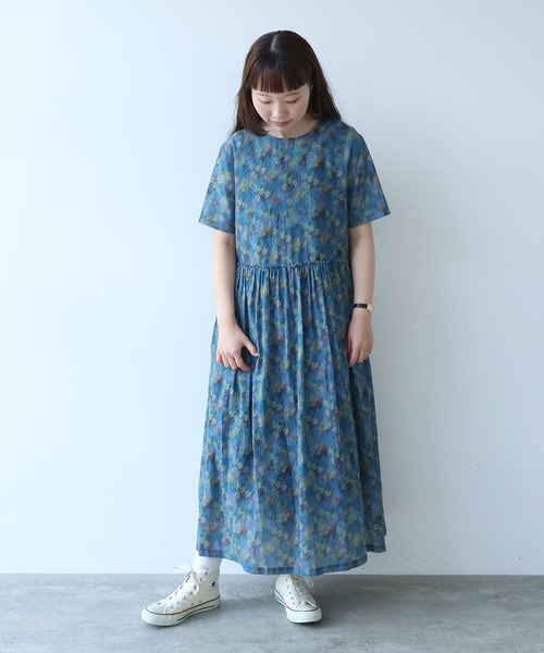 bulle de savon（ビュルデサボン）の「スイセンプリント ギャザーワンピース（ワンピース・レディース・チャコールグレー/ミント・FREE）」の20枚目の写真