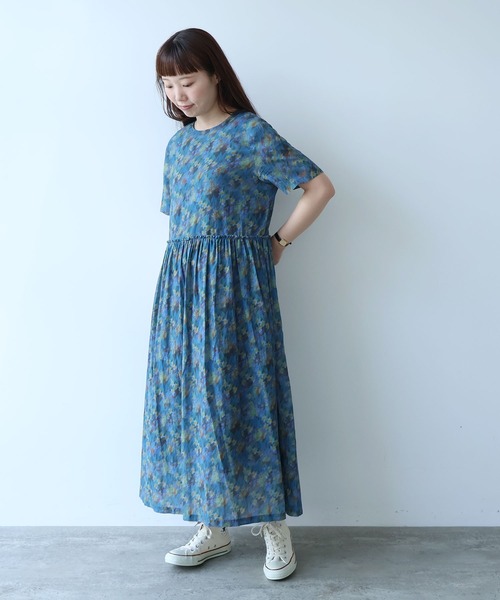 bulle de savon（ビュルデサボン）の「スイセンプリント ギャザーワンピース（ワンピース・レディース・チャコールグレー/ミント・FREE）」の21枚目の写真