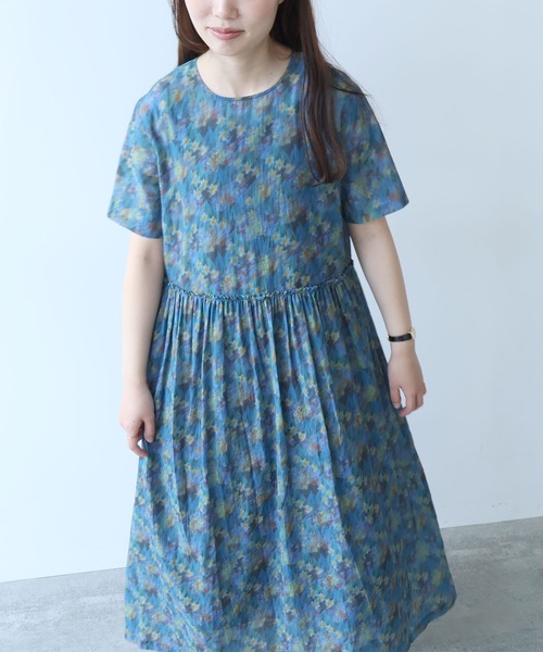 bulle de savon（ビュルデサボン）の「スイセンプリント ギャザーワンピース（ワンピース・レディース・チャコールグレー/ミント・FREE）」の18枚目の写真