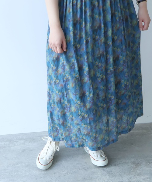 bulle de savon（ビュルデサボン）の「スイセンプリント ギャザーワンピース（ワンピース・レディース・チャコールグレー/ミント・FREE）」の19枚目の写真