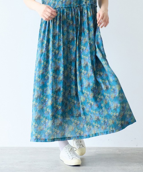 bulle de savon（ビュルデサボン）の「スイセンプリント ギャザーワンピース（ワンピース・レディース・チャコールグレー/ミント・FREE）」の15枚目の写真