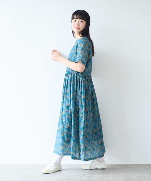bulle de savon（ビュルデサボン）の「スイセンプリント ギャザーワンピース（ワンピース・レディース・チャコールグレー/ミント・FREE）」の16枚目の写真