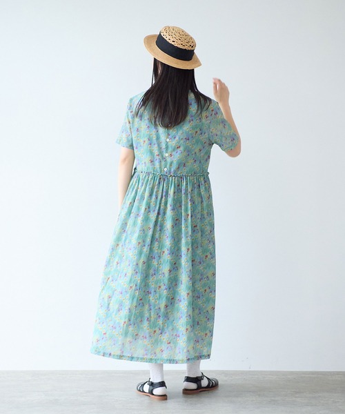 bulle de savon（ビュルデサボン）の「スイセンプリント ギャザーワンピース（ワンピース・レディース・チャコールグレー/ミント・FREE）」の8枚目の写真