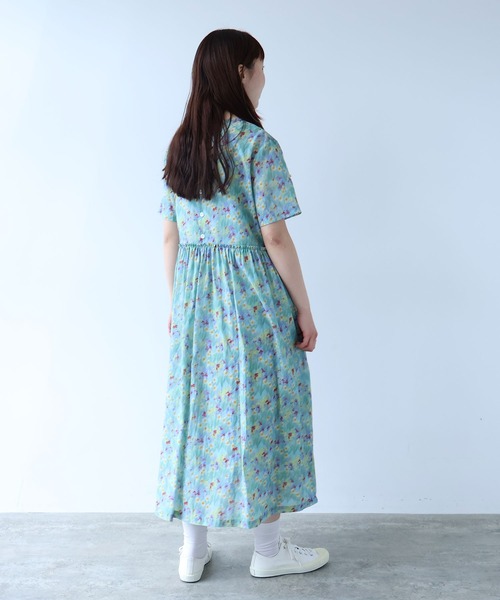 bulle de savon(ビュルデサボン)の「スイセンプリント ギャザーワンピース(ワンピース・レディース・チャコールグレー/ミント・FREE)」の8枚目の写真