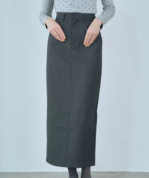merrylatte(メリーラテ)の「twill narrow long skirt(スカート・レディース・グレー/ベージュ・FREE)」の2枚目の写真