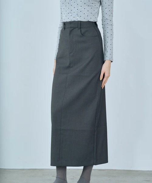 merrylatte(メリーラテ)の「twill narrow long skirt(スカート・レディース・グレー/ベージュ・FREE)」の3枚目の写真
