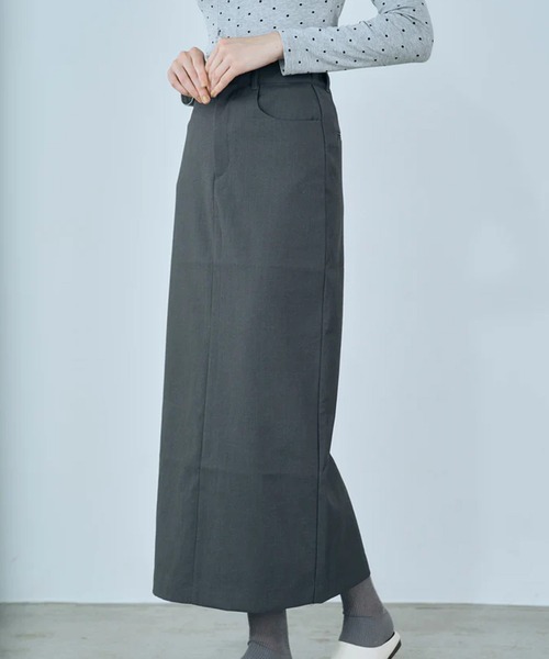 merrylatte(メリーラテ)の「twill narrow long skirt(スカート・レディース・グレー/ベージュ・FREE)」の4枚目の写真