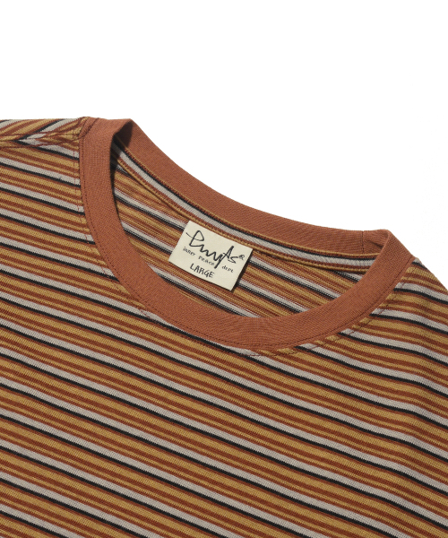 PHYSICAL DEPARTMENT(フィジカル デパートメント)の「アップルベスキットストライプ半袖Tシャツ_ブラウン(Tシャツ/カットソー・レディース・その他・SMALL/MEDIUM/LARGE/X-LARGE)」の4枚目の写真