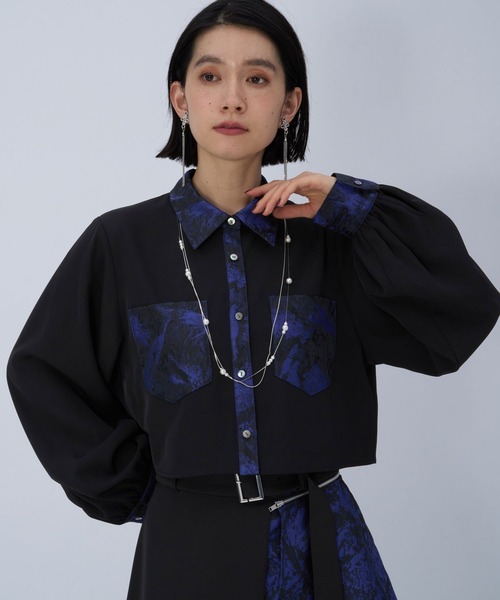 HARE（ハレ）の「ジャガードキリカエショートシャツ(HARE)（シャツ/ブラウス・レディース・ネイビー/パープル/グレー/グリーン/グリーン系その他・FREE）」の5枚目の写真