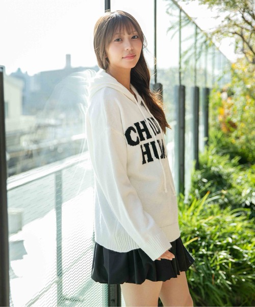 GORGE（ゴージ）の「《ロゴ×フードデザイン》ゆるニットフーディー 冬トップス◎（ニット/セーター・レディース・ブラック/オフホワイト/グレー・F）」の11枚目の写真