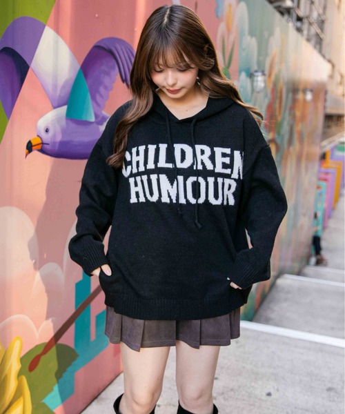 GORGE（ゴージ）の「《ロゴ×フードデザイン》ゆるニットフーディー 冬トップス◎（ニット/セーター・レディース・ブラック/オフホワイト/グレー・F）」の13枚目の写真