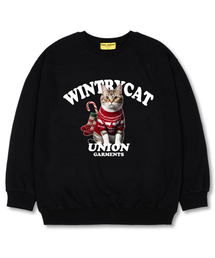 ウィンタリーキャット オーバーサイズ スウェット クリスマスTシャツ [裏起毛]ブラック