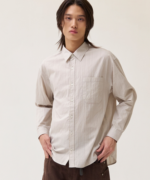 AKECII(アケシ)の「パールシスストライプシャツ_ベージュ(シャツ/ブラウス・メンズ・その他・MEDIUM/LARGE)」の1枚目の写真