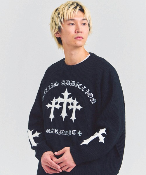 GALLIS ADDICTION（ガリスアディクション）の「GA CROSS-APPLIQUE KNIT（ニット/セーター・メンズ・ピンク/ブラック・FREE）」の4枚目の写真