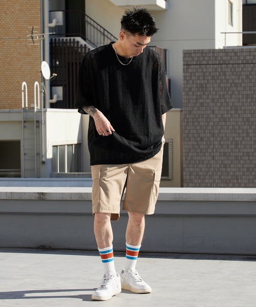 PLEASURES（プレジャー）の「PLEASURES/プレジャーズ 透かし編み クルーネックメッシュトップス 2026年春夏（Tシャツ/カットソー・メンズ・ブラック・XL）」の9枚目の写真