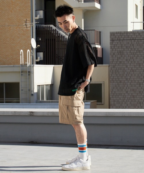 PLEASURES（プレジャー）の「PLEASURES/プレジャーズ 透かし編み クルーネックメッシュトップス 2026年春夏（Tシャツ/カットソー・メンズ・ブラック・XL）」の8枚目の写真