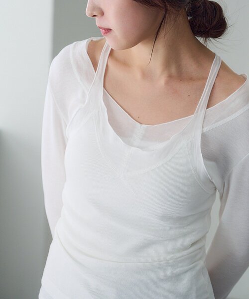 SHENERY（シーナリー）の「シアードッキングキャミソール（キャミソール・レディース・ブラック/オフホワイト・FREE）」の3枚目の写真