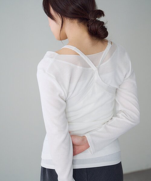 SHENERY（シーナリー）の「シアードッキングキャミソール（キャミソール・レディース・ブラック/オフホワイト・FREE）」の4枚目の写真