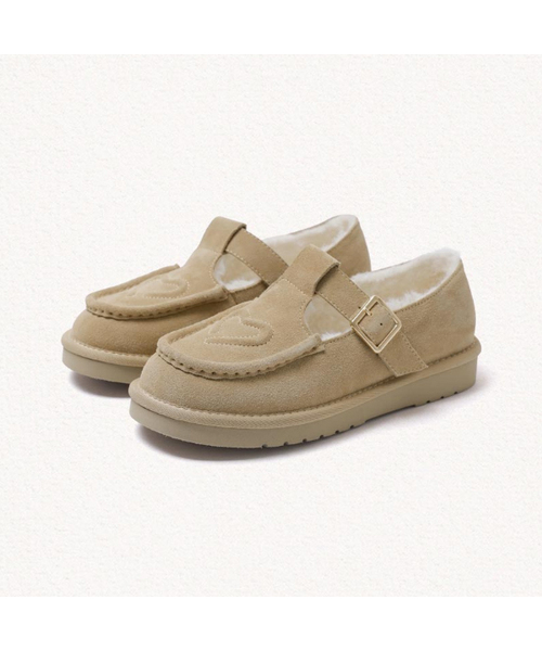 MAC MOC(マックモック)の「Luvper ラップパー 牛革 ハートポイント 防寒ファー ローファー_3カラー(ブーツ・レディース・キャメル/ブラック/サンドベージュ・36/38/40)」の2枚目の写真
