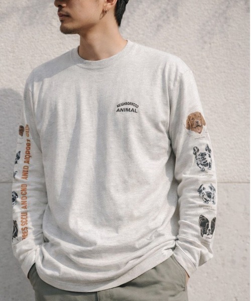 CORISCO(コリスコ)の「アニマルフェイス袖プリントロンTEE(M1)(Tシャツ/カットソー・メンズ・オートミール/キナリ/ホワイト系1/ホワイト系2/ブラック系1/ブラック系2/グレー系1/グレー系2・MEDIUM/LARGE/X-LARGE)」の1枚目の写真