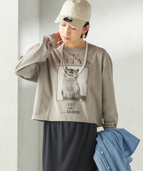Odub（オーダブ）の「【SHIPS別注】Odub: フォト プリント クロップド ロングスリーブ TEE（Tシャツ/カットソー・レディース・ホワイト/ベージュ系/ダークグレー・ONE SIZE）」の11枚目の写真