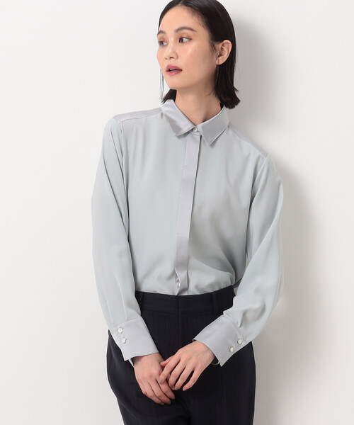 COMME CA（コムサ）の「プルエラバックサテン シャツ（シャツ/ブラウス・レディース・ブラック/オフホワイト・11号/9号）」の19枚目の写真