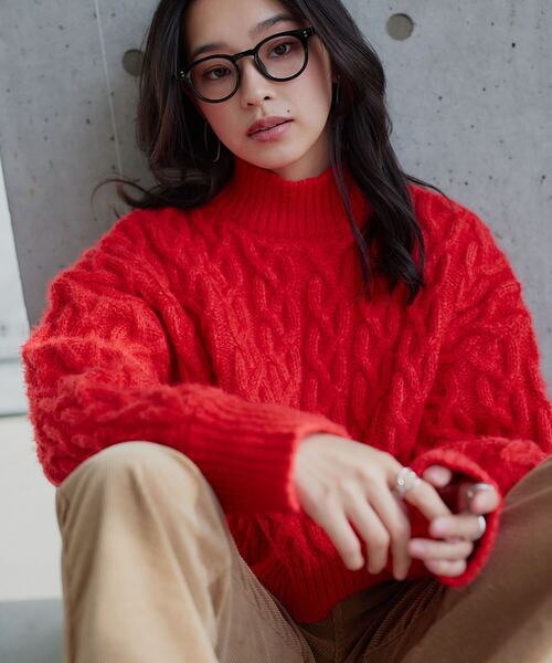 3Dケーブルハイネックニットトップス（ニット/セーター）｜KOBE