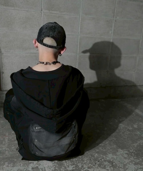 CHIKASHITSU PLUS HIGH】cropped dirty wash double zip hoodie