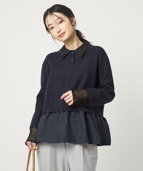 green label relaxing（グリーンレーベルリラクシング）の「ポロニット ドッキング プルオーバー（ニット/セーター・レディース・ネイビー/ブラック/グレー・FREE）」の3枚目の写真