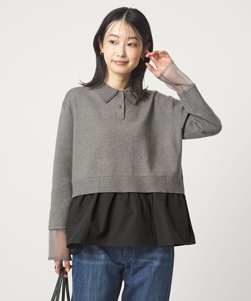 green label relaxing（グリーンレーベルリラクシング）の「ポロニット ドッキング プルオーバー（ニット/セーター・レディース・ネイビー/ブラック/グレー・FREE）」の2枚目の写真