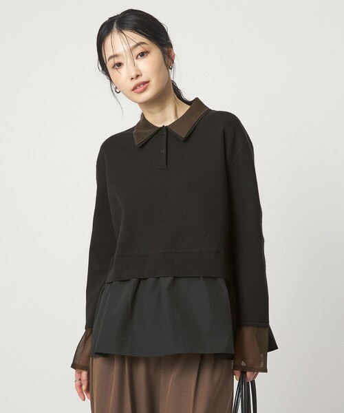 green label relaxing（グリーンレーベルリラクシング）の「ポロニット ドッキング プルオーバー（ニット/セーター・レディース・ネイビー/ブラック/グレー・FREE）」の4枚目の写真