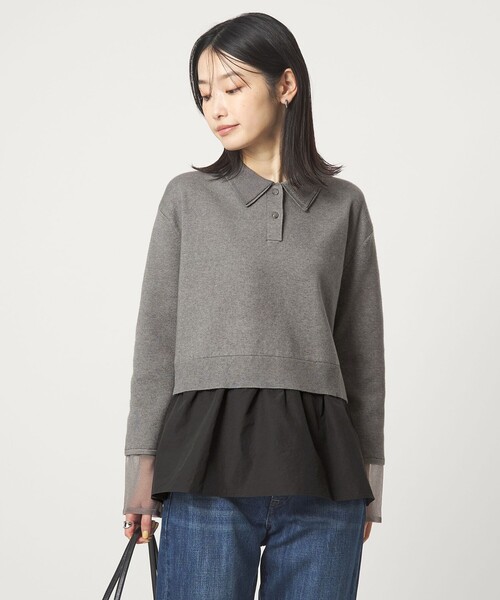 green label relaxing（グリーンレーベルリラクシング）の「ポロニット ドッキング プルオーバー（ニット/セーター・レディース・ネイビー/ブラック/グレー・FREE）」の10枚目の写真