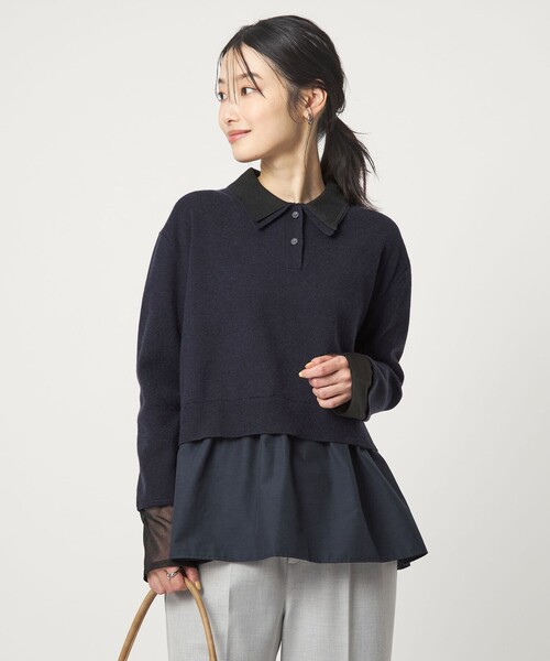 green label relaxing（グリーンレーベルリラクシング）の「ポロニット ドッキング プルオーバー（ニット/セーター・レディース・ネイビー/ブラック/グレー・FREE）」の13枚目の写真