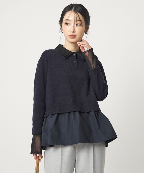 green label relaxing（グリーンレーベルリラクシング）の「ポロニット ドッキング プルオーバー（ニット/セーター・レディース・ネイビー/ブラック/グレー・FREE）」の14枚目の写真